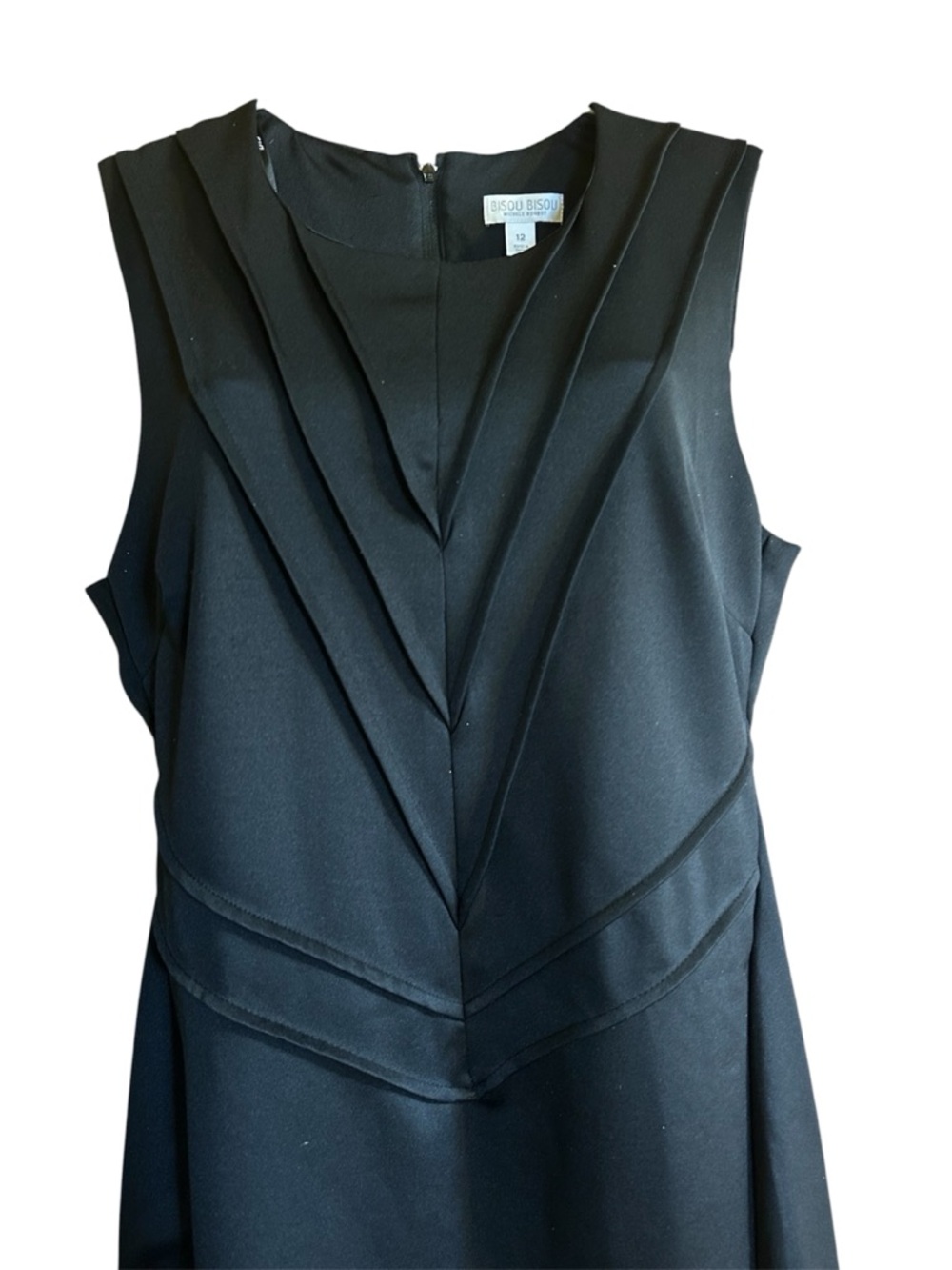 Bisou Bisou Black Pleated V-Detail Sleeveless Mini Dress size 12 - Picture 3 of 6